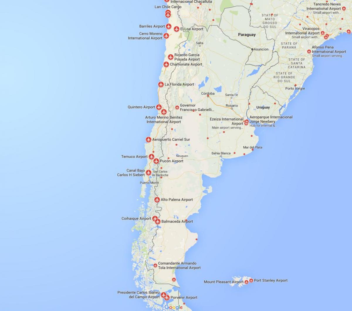 mapa aireportuetan Chile