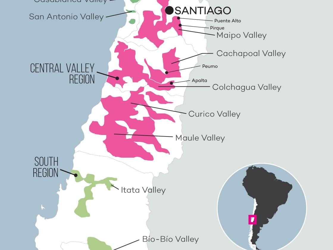 Mapa central valley Chile