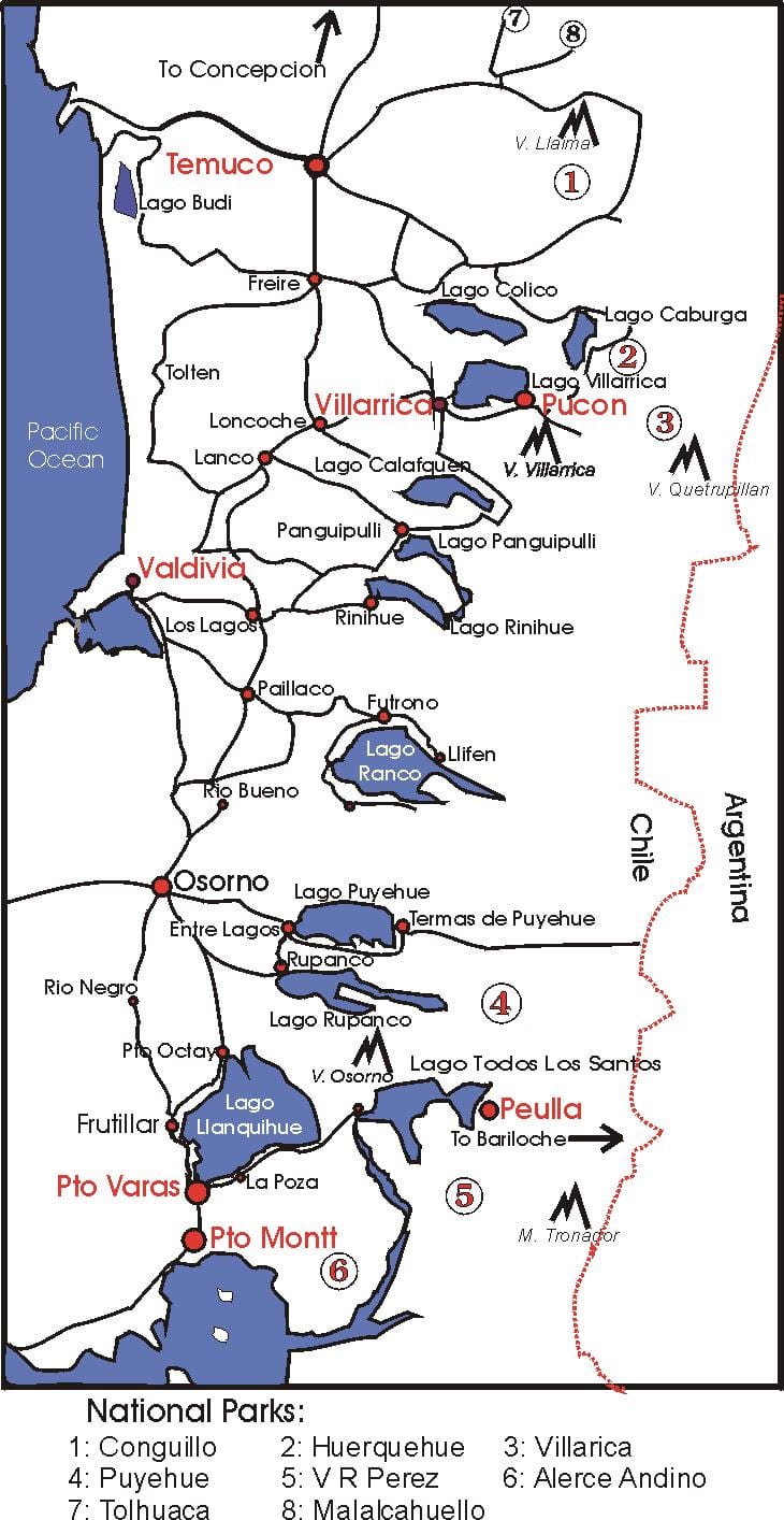 Mapa lake district Chile