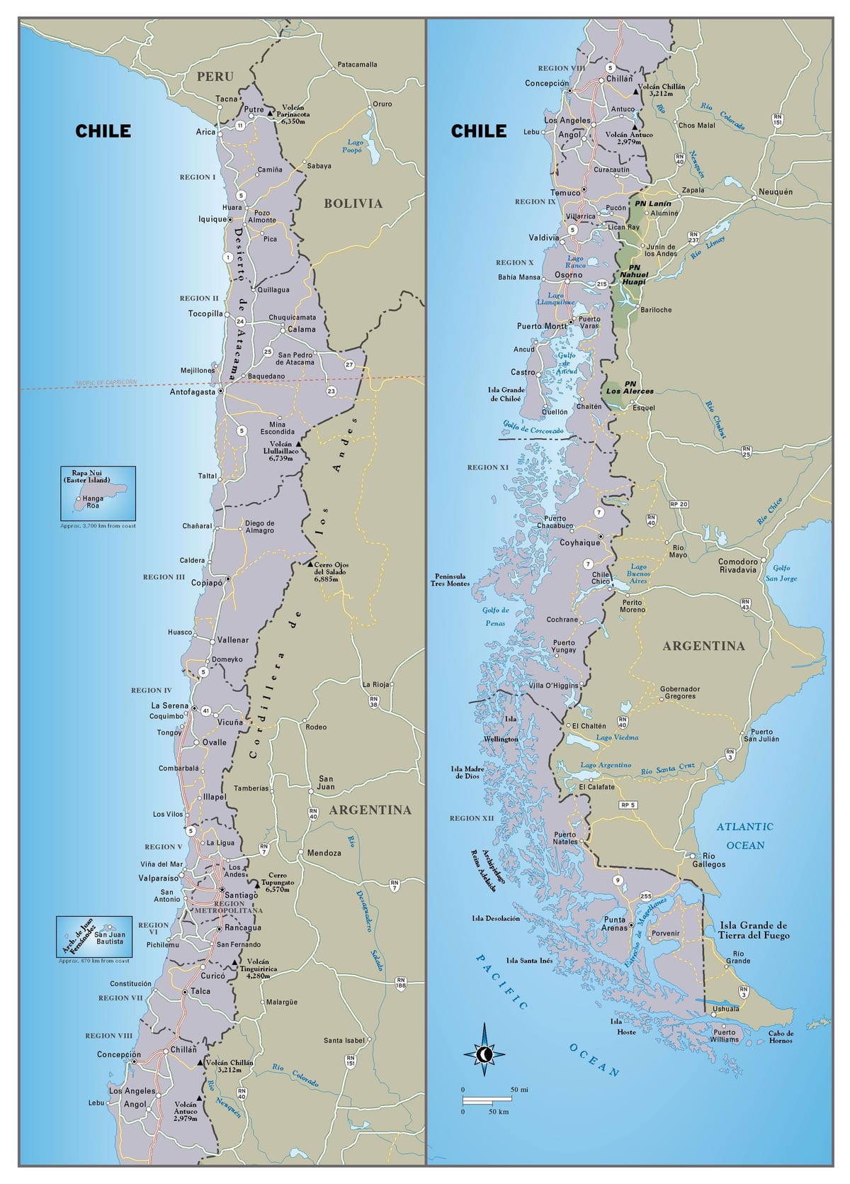 Mapa Txile bidaia