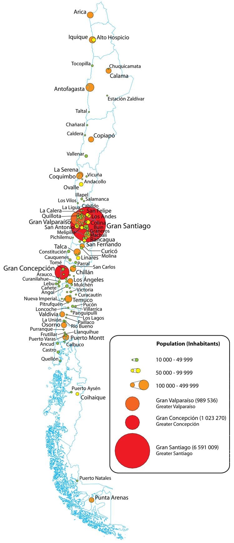 Txileko biztanleriaren dentsitatea mapa