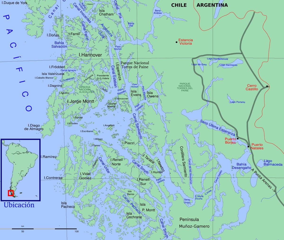 Mapa Txileko glaziarrak